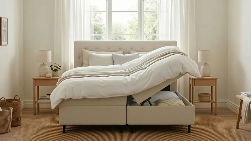 Hilton Plus Täydellinen sänkypaketti säilytystilalla 160x200 cm - Vaalea beige - Huonekalut - Sänky - Jenkkisängyt