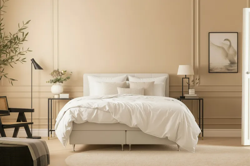 Hilton Premium Täydellinen Sänkypaketti 160x200 cm Kontinenttisänky sängynpäädyllä - Beige Bouclé - Huonekalut - Sänky - Parisänky