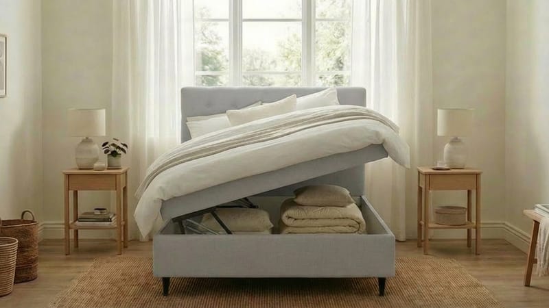 Hilton Plus Täydellinen sänkypaketti säilytystilalla 120x200 cm - Harmaa - Huonekalut - Sänky - Sängyt säilytystilalla