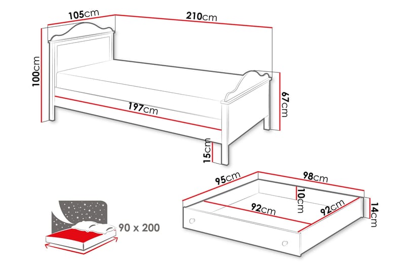Hilts Sängynrunko 90x200 cm - Valkoinen/Vaaleanpunainen - Huonekalut - Sänky - Sänkykehikot & sängynrungot