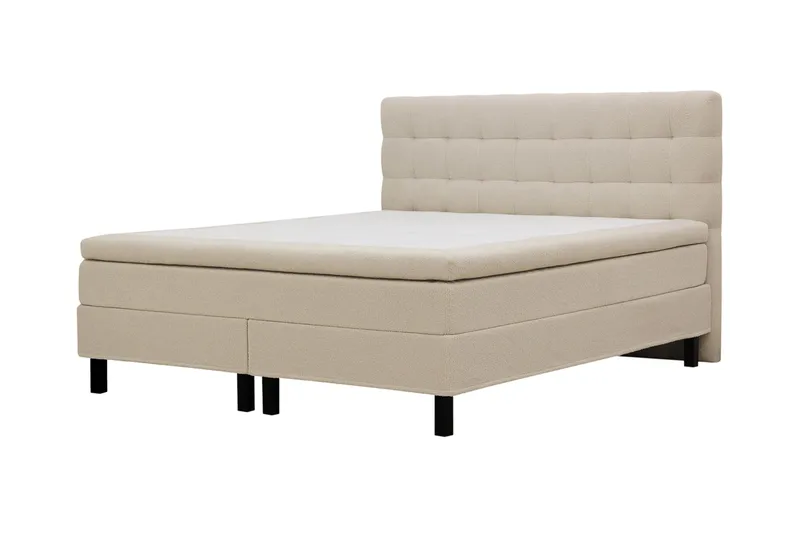 HVILA Classic täydellinen sänkypaketti 160x200 cm, jenkkisänky ruutukuvioidulla sängynpäädyllä - Beige / Teddy - Huonekalut - Sänky - Jenkkisängyt