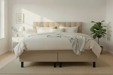 HVILA Classic täydellinen sänkypaketti 160x200 cm, jenkkisänky ruutukuvioidulla sängynpäädyllä - Beige - Huonekalut - Sänky - Jenkkisängyt