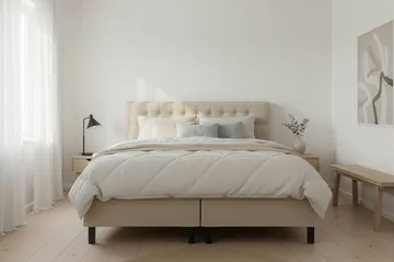 HVILA Classic täydellinen sänkypaketti 160x200 cm, jenkkisänky timanttikuvioidulla sängynpäädyllä - Beige - Huonekalut - Sänky - Jenkkisängyt
