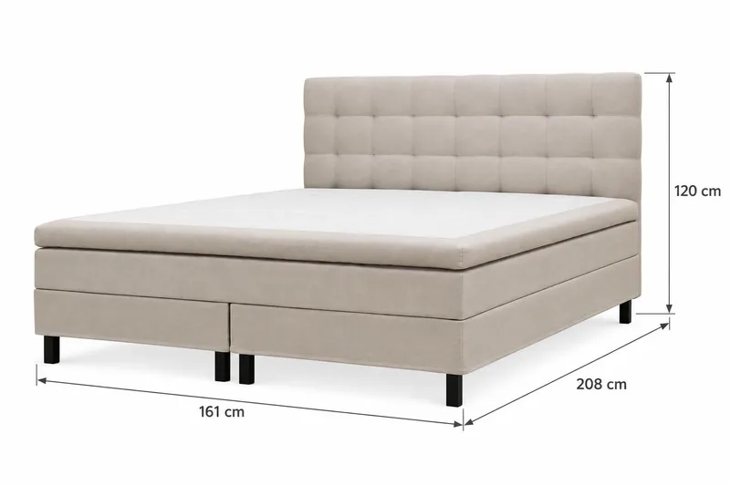 HVILA Classic täydellinen sänkypaketti 160x200 cm Jenkkisänky ruutukuvioidulla sängynpäädyllä - Beige - Huonekalut - Sänky - Jenkkisängyt