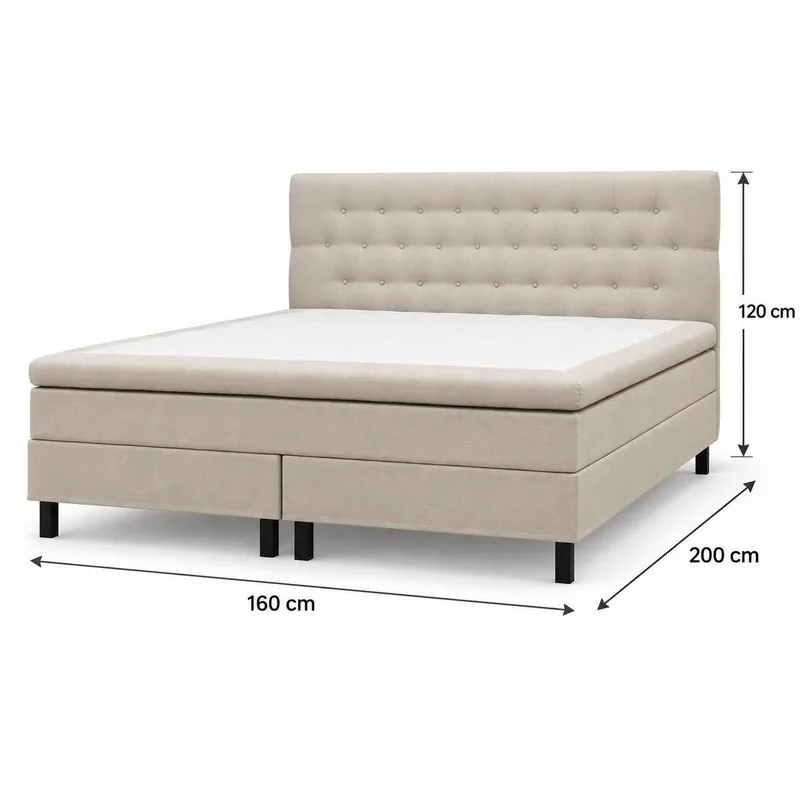 HVILA Classic täydellinen sänkypaketti 160x200 cm Jenkkisänky timanttikuvioidulla sängynpäädyllä - Beige - Huonekalut - Sänky - Jenkkisängyt