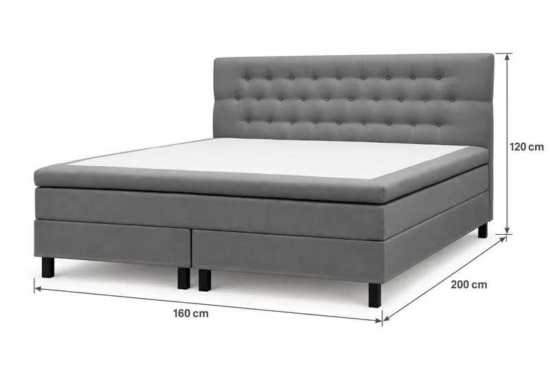 HVILA Classic täydellinen sänkypaketti 160x200 cm Jenkkisänky timanttikuvioidulla sängynpäädyllä - Harmaa - Huonekalut - Sänky - Jenkkisängyt