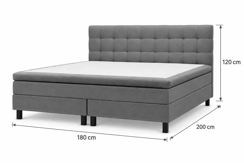 HVILA Classic täydellinen sänkypaketti 180x200 cm Jenkkisänky ruutukuvioidulla sängynpäädyllä - Harmaa - Huonekalut - Sänky - Jenkkisängyt