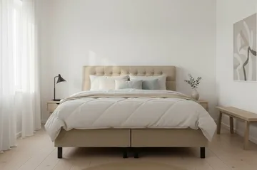 HVILA Classic täydellinen sänkypaketti 180x200 cm Jenkkisänky timanttikuvioidulla sängynpäädyllä - Beige - Huonekalut - Sänky - Jenkkisängyt