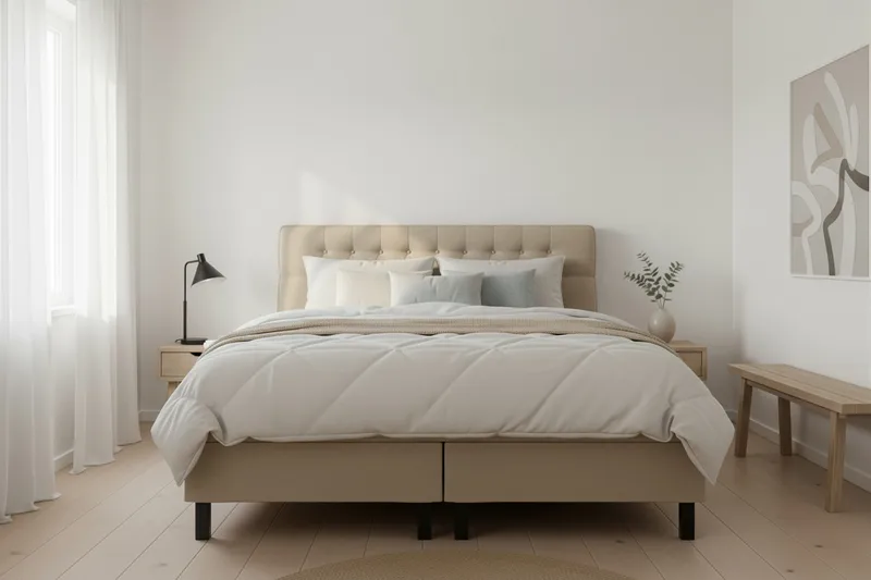 HVILA Classic täydellinen sänkypaketti 180x200 cm Jenkkisänky timanttikuvioidulla sängynpäädyllä - Beige - Huonekalut - Sänky - Jenkkisängyt
