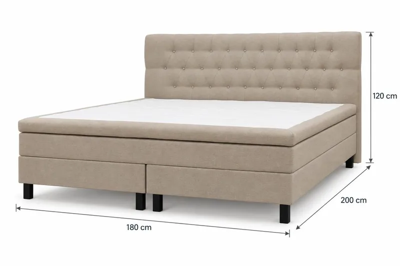 HVILA Classic täydellinen sänkypaketti 180x200 cm Jenkkisänky timanttikuvioidulla sängynpäädyllä - Beige - Huonekalut - Sänky - Jenkkisängyt