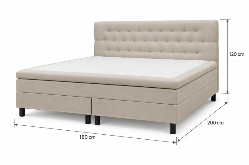 HVILA Classic täydellinen sänkypaketti 180x200 cm Jenkkisänky timanttikuvioidulla sängynpäädyllä - Beige - Huonekalut - Sänky - Jenkkisängyt