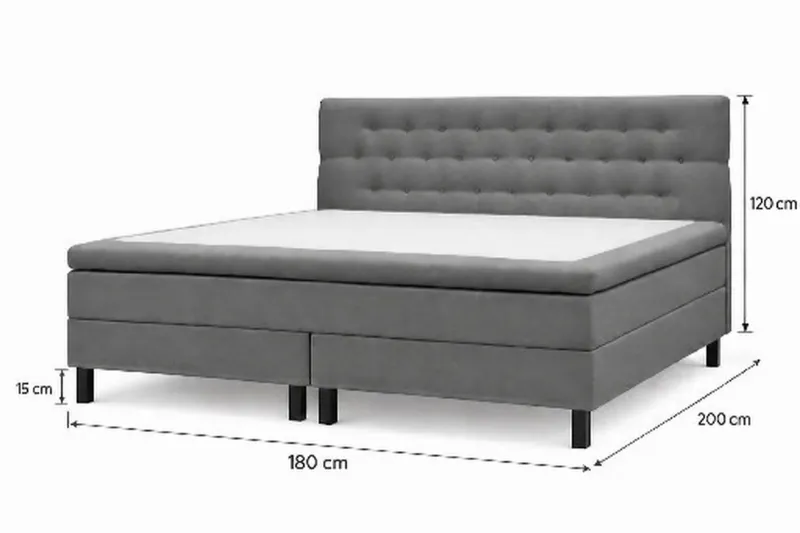 HVILA Classic täydellinen sänkypaketti 180x200 cm Jenkkisänky timanttikuvioidulla sängynpäädyllä - Harmaa - Huonekalut - Sänky - Jenkkisängyt