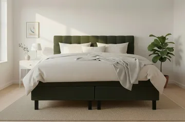 HVILA Classic -täydellinen sänkypaketti: 180x200 cm:n jenkkisänky ruututikkauksellisella sängynpäädyllä - Vihreä - Huonekalut - Sänky - Jenkkisängyt