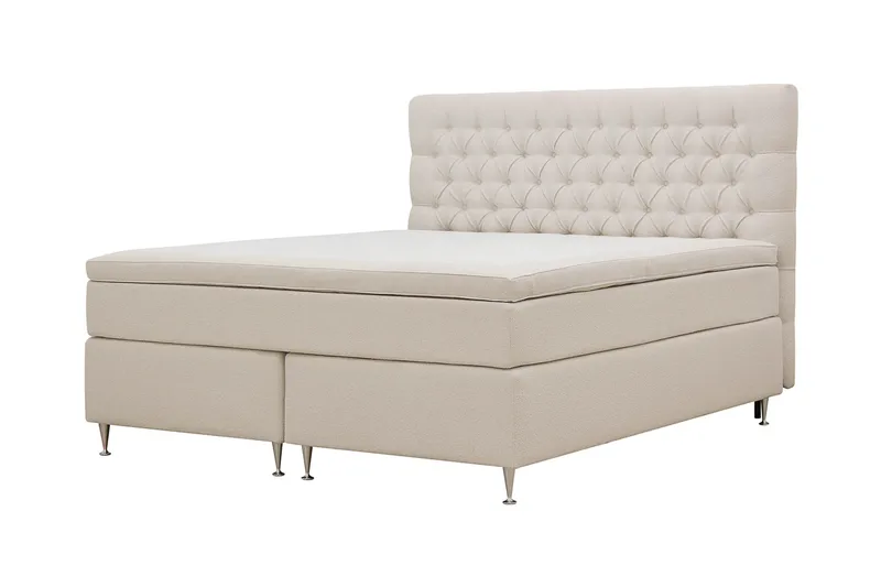 HVILA Lyx täydellinen sänkypaketti 160x200 cm, kontinentaalisänky napitetulla bouclé-sängynpäädyllä - Norsunluu / Bouclé - Huonekalut - Sänky - Jenkkisängyt