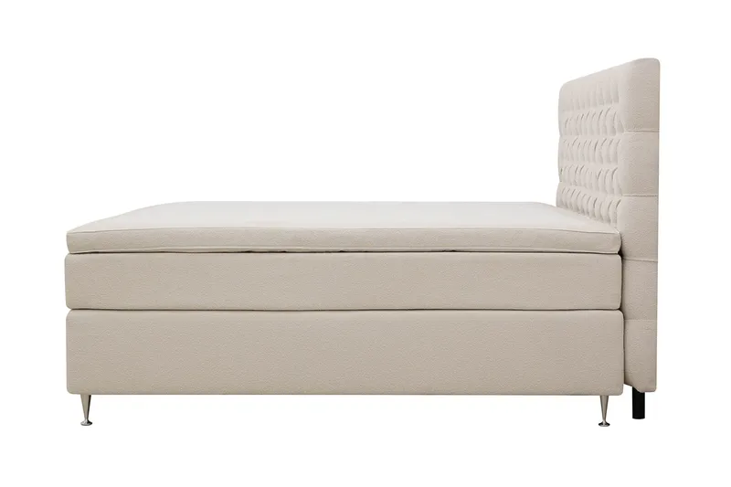 HVILA Lyx täydellinen sänkypaketti 160x200 cm, kontinentaalisänky napitetulla bouclé-sängynpäädyllä - Norsunluu / Bouclé - Huonekalut - Sänky - Jenkkisängyt
