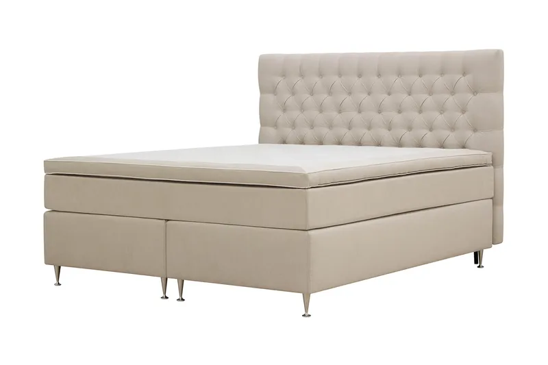 HVILA Lyx täydellinen sänkypaketti 160x200 cm, kontinentaalisänky napitetulla samettisängynpäädyllä - Beige / sametti - Huonekalut - Sänky - Jenkkisängyt