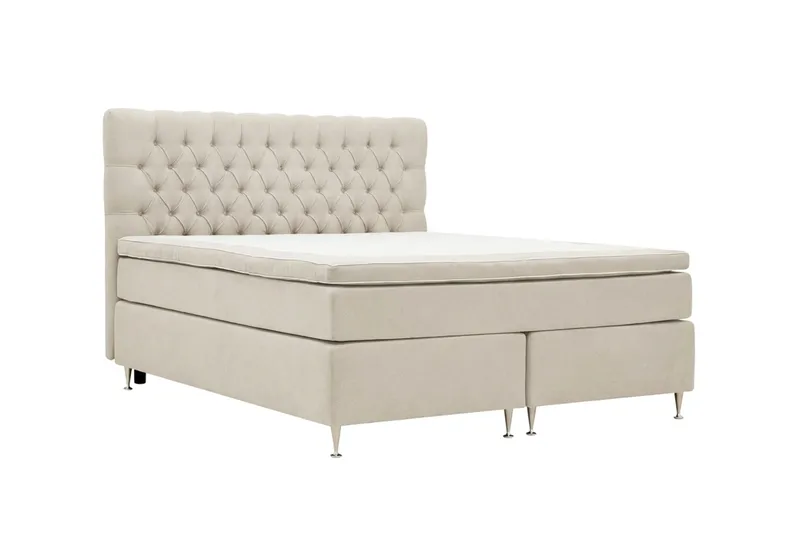 HVILA Lyx täydellinen sänkypaketti 180x200 cm, kontinentaalisänky napitetulla chenille-sängynpäädyllä - Beige - Huonekalut - Sänky - Jenkkisängyt