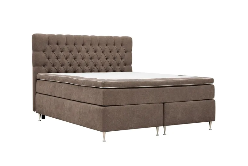 HVILA Lyx täydellinen sänkypaketti 180x200 cm, kontinentaalisänky napitetulla chenille-sängynpäädyllä - Tummanruskea - Huonekalut - Sänky - Jenkkisängyt