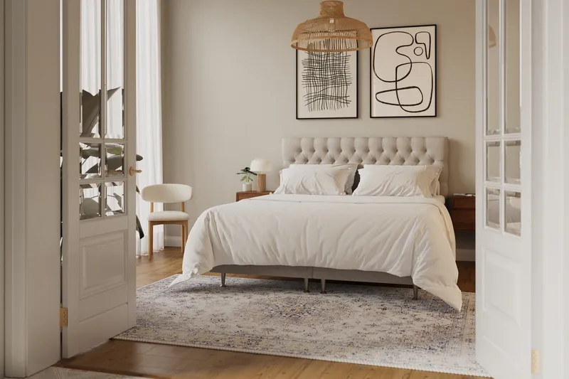HVILA Lyx täydellinen sänkypaketti 180x200 cm, kontinentaalisänky napitetulla sängynpäädyllä - Beige - Huonekalut - Sänky - Parisänky