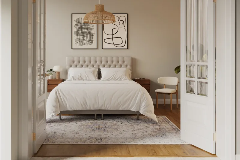 HVILA Lyx täydellinen sänkypaketti 180x200 cm, kontinentaalisänky napitetulla sängynpäädyllä - Beige - Huonekalut - Sänky - Parisänky