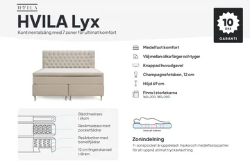 HVILA Lyx täydellinen sänkypaketti 180x200 cm, kontinentaalisänky napitetulla sängynpäädyllä - Harmaa - Huonekalut - Sänky - Jenkkisängyt