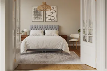 HVILA Lyx täydellinen sänkypaketti 180x200 cm, kontinentaalisänky napitetulla sängynpäädyllä - Harmaa - Huonekalut - Sänky - Jenkkisängyt