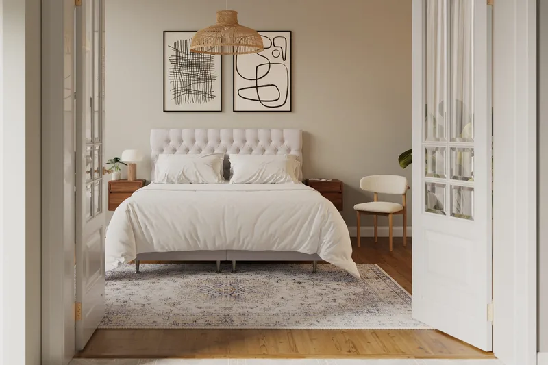 HVILA Lyx täydellinen sänkypaketti 180x200 cm, kontinentaalisänky napitetulla samettisängynpäädyllä - Beige - Huonekalut - Sänky - Jenkkisängyt