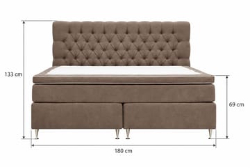HVILA Lyx täydellinen sänkypaketti 180x200 cm Jenkkisänky napitetulla chenillekankaisella sängynpäädyllä - Tummanruskea - Huonekalut - Sänky - Jenkkisängyt