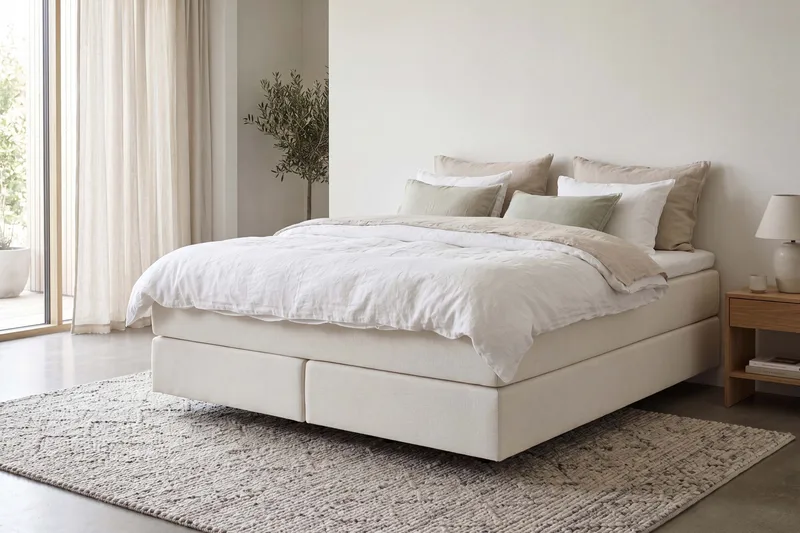 HVILA Premium -jenkkisänky 180x200 cm kelluvalla efektillä, sis. petauspatja polyeteerivaahtoa pehmeä/keskikova, pestävä päällinen - Pehmeä/keskikova - Huonekalut - Sänky - Runkopatjasängyt