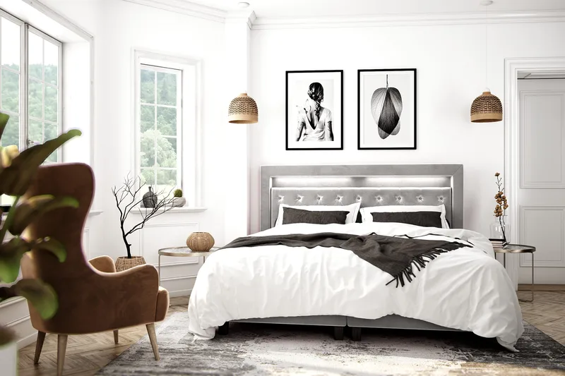 Faylor Lyx Velvet Sänkypaketti 180x200 - Vaaleanharmaa - Huonekalut - Sänky - Jenkkisängyt