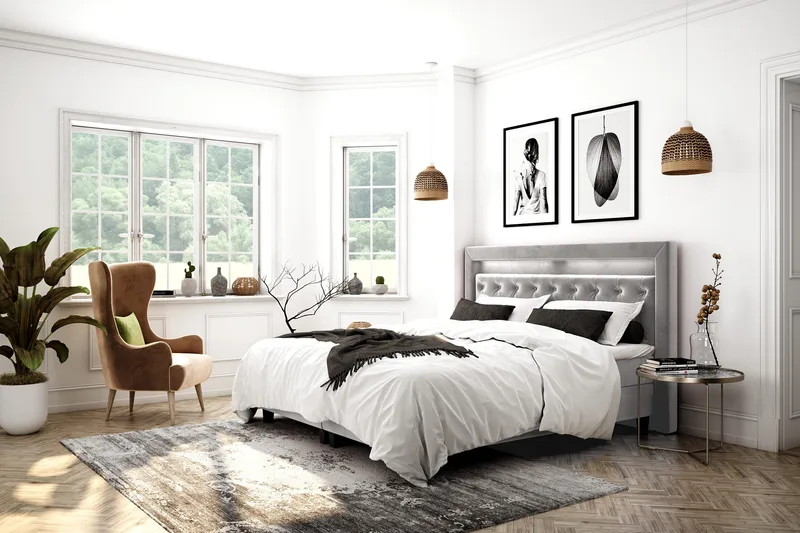 Faylor Lyx Velvet Sänkypaketti 180x200 - Vaaleanharmaa - Huonekalut - Sänky - Jenkkisängyt