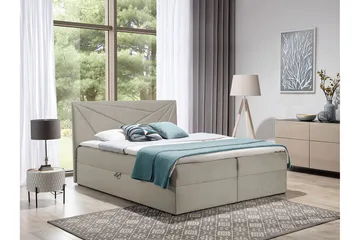 Frusci sänkypaketti – jenkkisänky 120x200 cm sängynpäädyllä + petauspatja kovuusasteella medium - Beige - Huonekalut - Sänky - Jenkkisängyt
