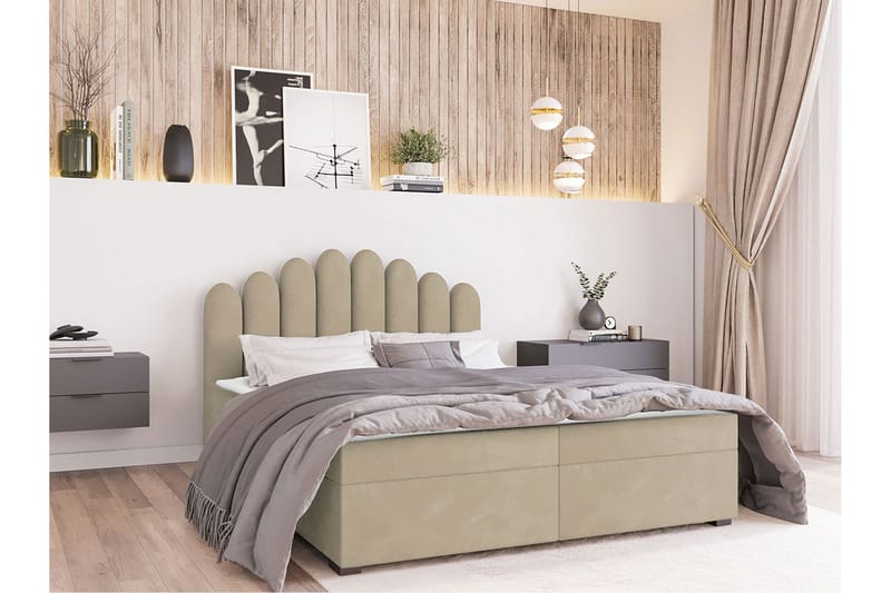 Jenkkisänky Bangoralla 140x200 cm Medium - Sametti/Beige - Huonekalut - Sänky - Jenkkisängyt