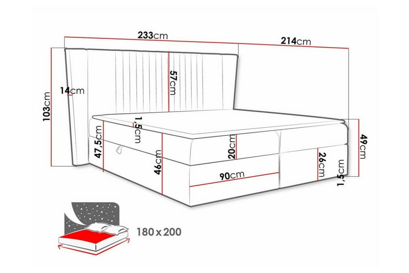 Jenkkisänky Boisdale 180x200 cm - Tummaroosa - Huonekalut - Sänky - Jenkkisängyt