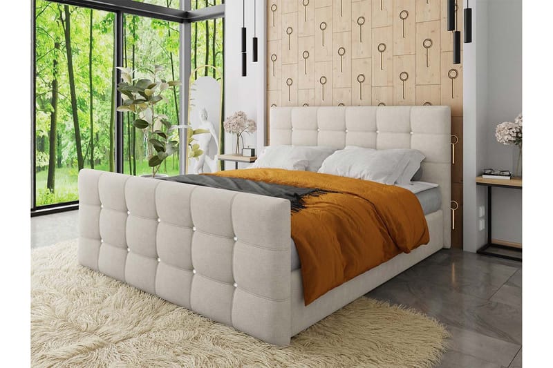 Jenkkisänky Cisy 140x200 cm sängynpäädyllä - Beige - Huonekalut - Sänky - Jenkkisängyt
