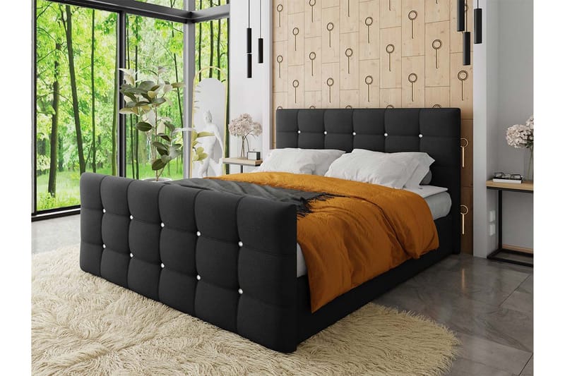 Jenkkisänky Cisy 140x200 cm sängynpäädyllä - Musta - Huonekalut - Sänky - Jenkkisängyt