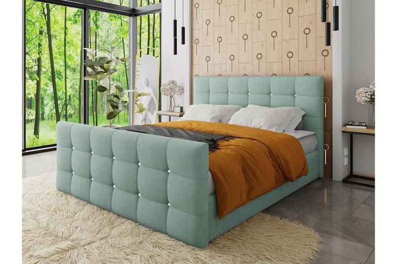 Jenkkisänky Cisy 140x200 cm sängynpäädyllä - Vihreä - Huonekalut - Sänky - Jenkkisängyt