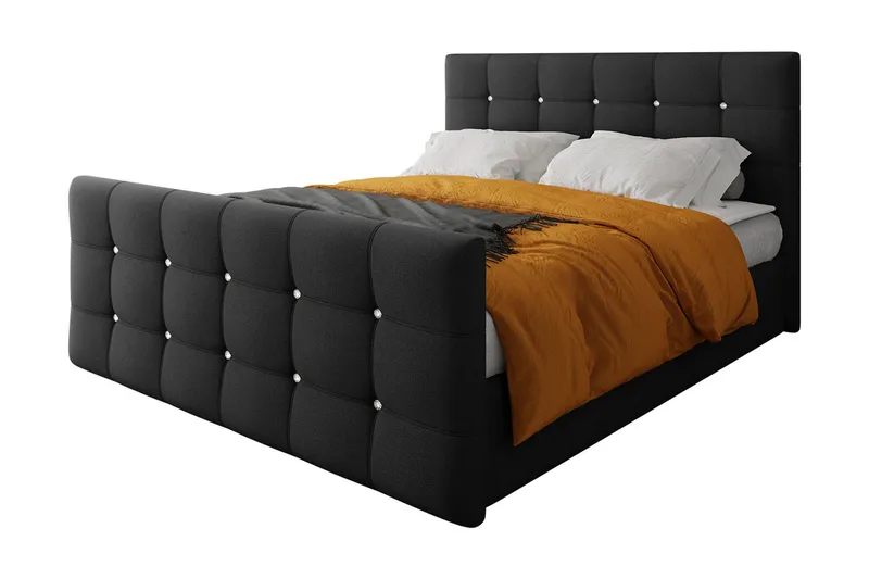 Jenkkisänky Cisy 160x200 cm sängynpäädyllä - Musta - Huonekalut - Sänky - Jenkkisängyt