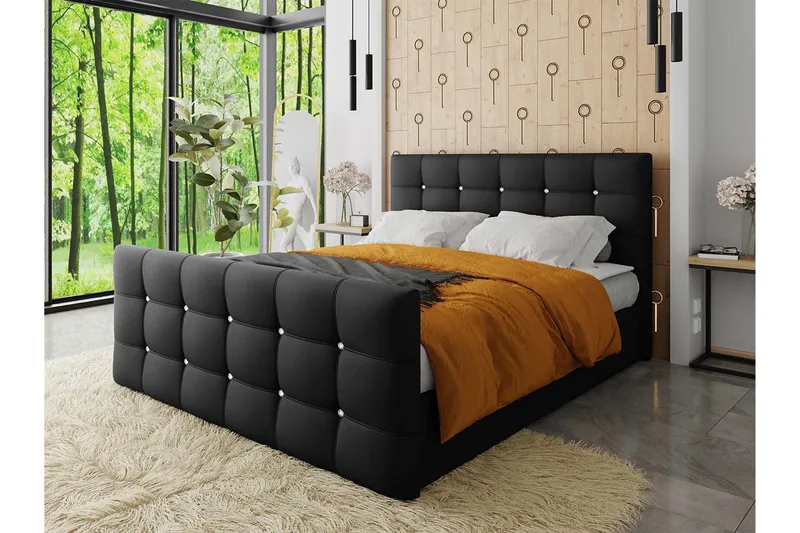 Jenkkisänky Cisy 160x200 cm sängynpäädyllä - Tummanharmaa - Huonekalut - Sänky - Jenkkisängyt