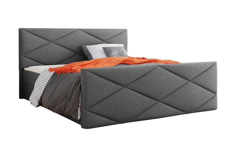 Jenkkisänky Dihel 140x200 cm sängynpäädyllä - Harmaa - Huonekalut - Sänky - Jenkkisängyt