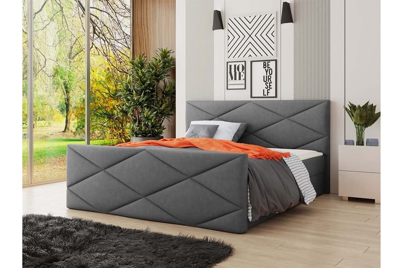 Jenkkisänky Dihel 140x200 cm sängynpäädyllä - Harmaa - Huonekalut - Sänky - Jenkkisängyt