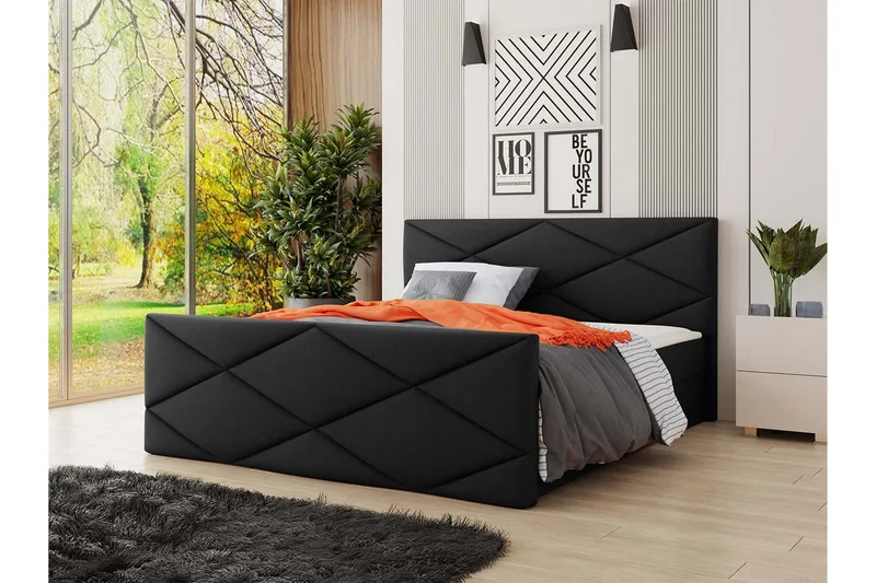 Jenkkisänky Dihel 140x200 cm sängynpäädyllä - Musta - Huonekalut - Sänky - Jenkkisängyt
