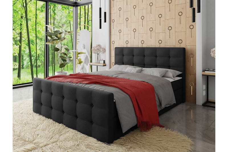 Jenkkisänky Dihel 140x200 cm sängynpäädyllä - Musta - Huonekalut - Sänky - Jenkkisängyt