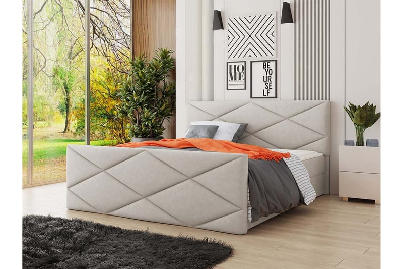 Jenkkisänky Dihel 160x200 cm sängynpäädyllä - Beige - Huonekalut - Sänky - Jenkkisängyt