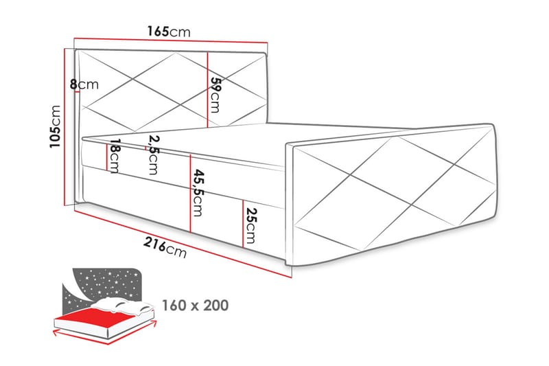 Jenkkisänky Dihel 160x200 cm sängynpäädyllä - Musta - Huonekalut - Sänky - Jenkkisängyt