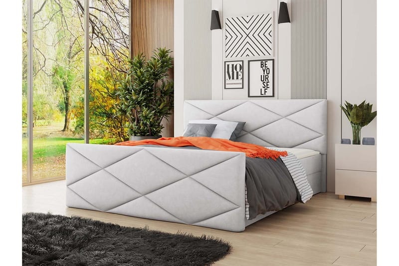 Jenkkisänky Dihel 160x200 cm sängynpäädyllä - Vaaleanharmaa - Huonekalut - Sänky - Jenkkisängyt