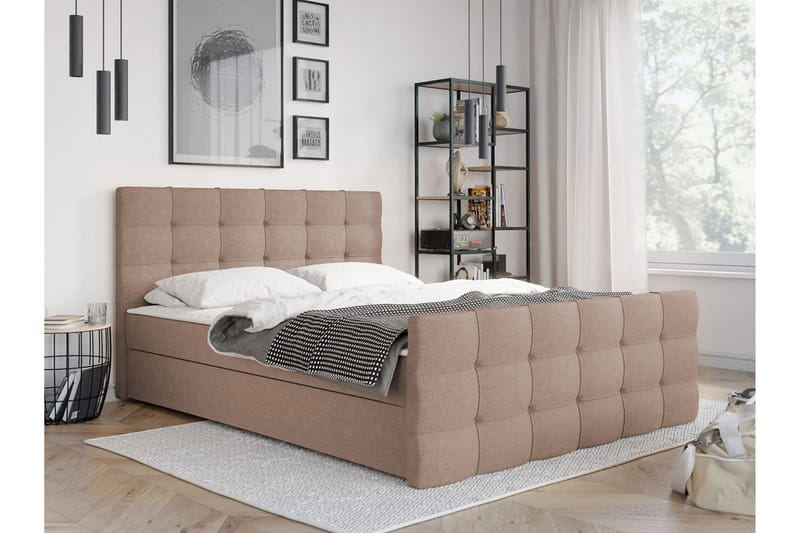 Jenkkisänky Dihel 160x210 cm - Vaaleanpunainen/Beige - Huonekalut - Sänky - Jenkkisängyt