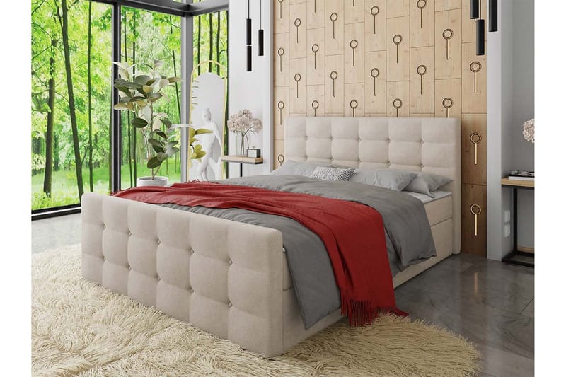 Jenkkisänky Dihel 180x200 cm sängynpäädyllä - Beige - Huonekalut - Sänky - Jenkkisängyt
