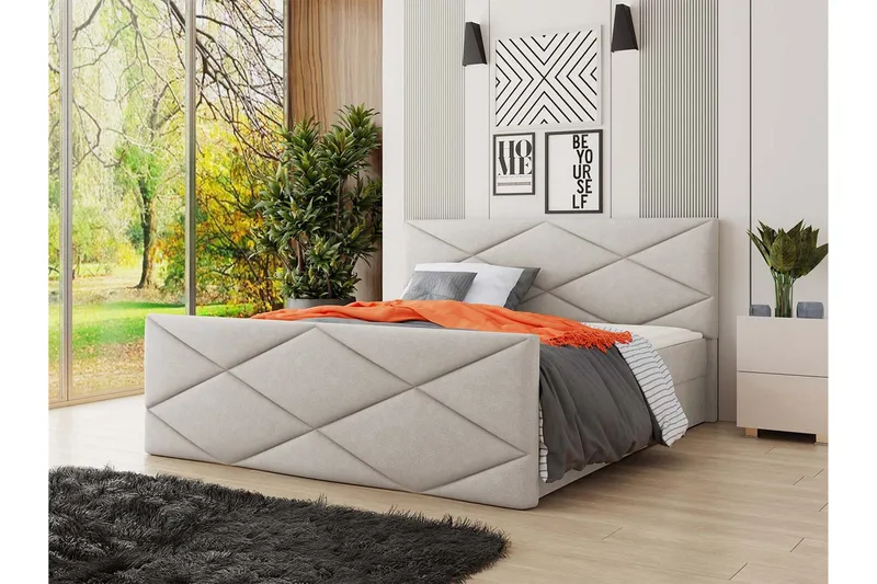 Jenkkisänky Dihel 180x200 cm sängynpäädyllä - Beige - Huonekalut - Sänky - Jenkkisängyt