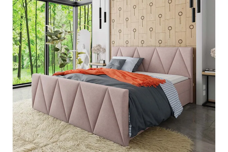 Jenkkisänky Dihel 180x200 cm sängynpäädyllä - Roosa - Huonekalut - Sänky - Jenkkisängyt